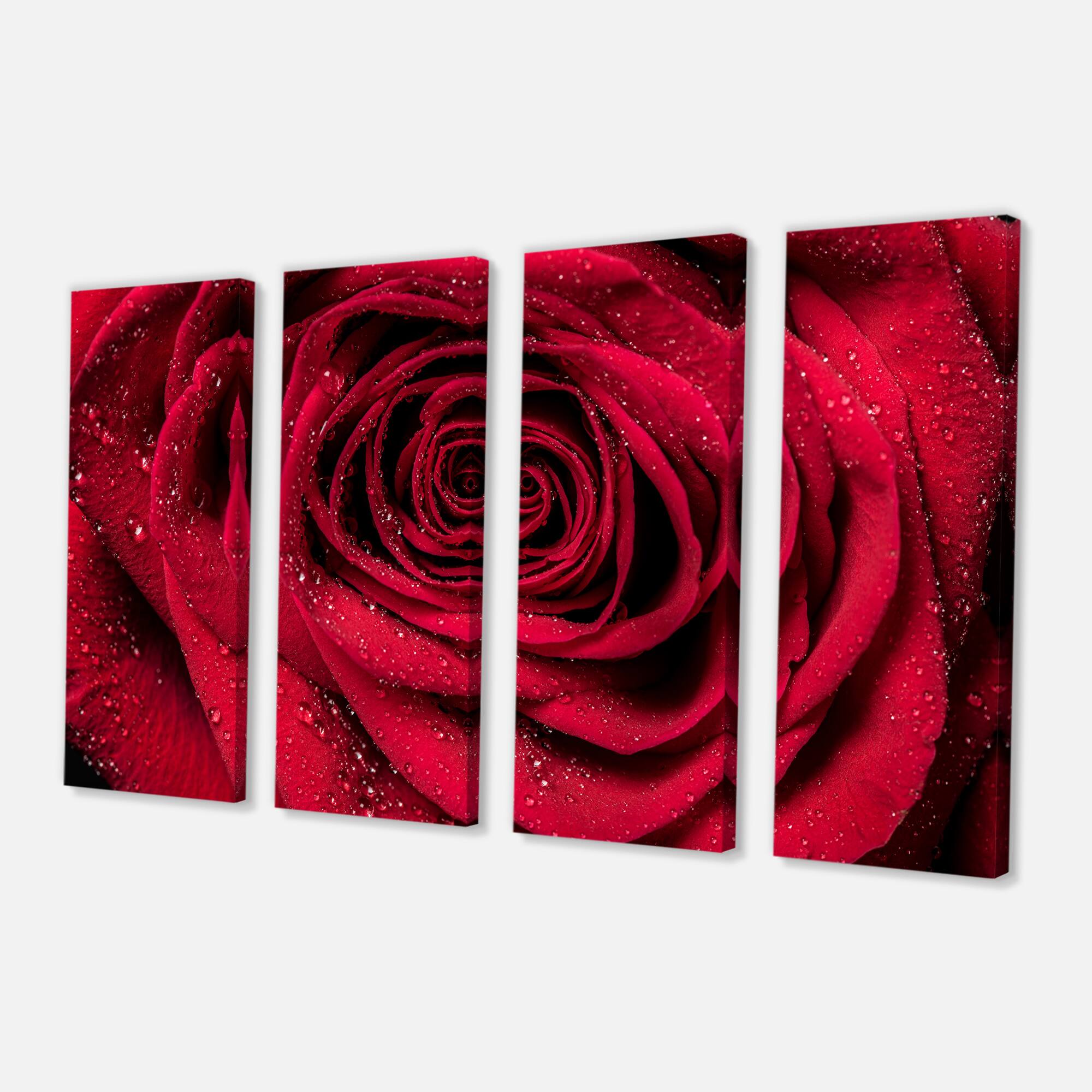 Designart - Red Rose Petals with Rain Droplets